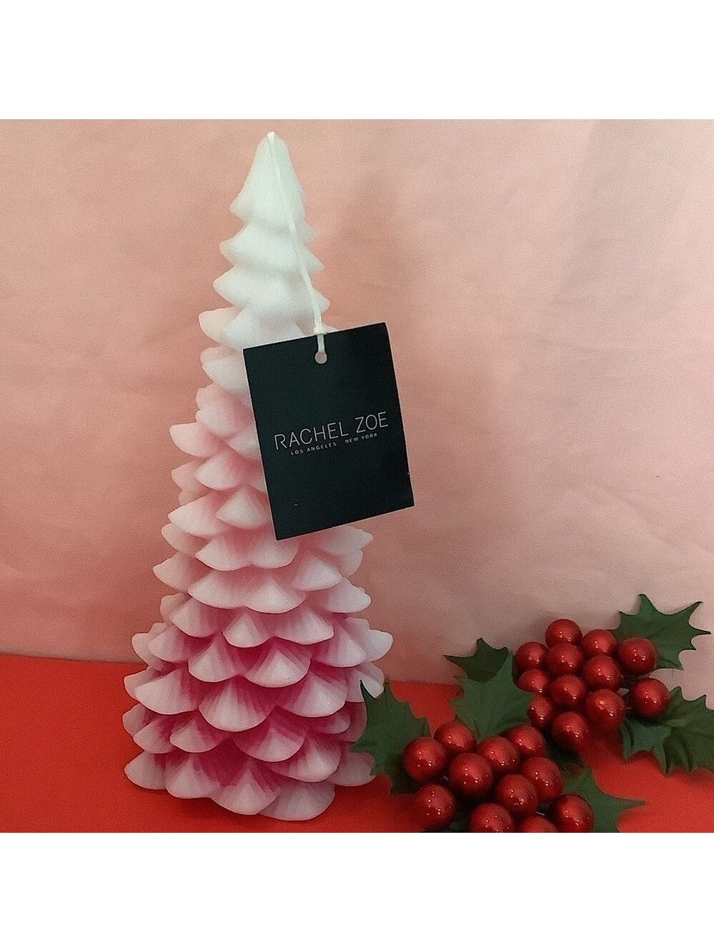 Rachel Zoe Christmas Tree Candle Pink Ombré New